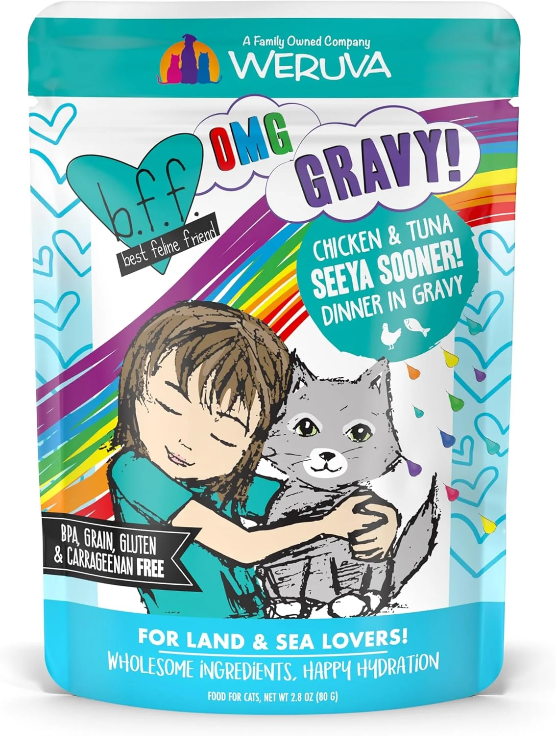Secure Weruva B.F.F. OMG – Feline Friend Oh My Gravy Seeya Sooner with Chicken Tuna in Gravy Cat Food 2.8oz Pouch Pack of 12 Safe