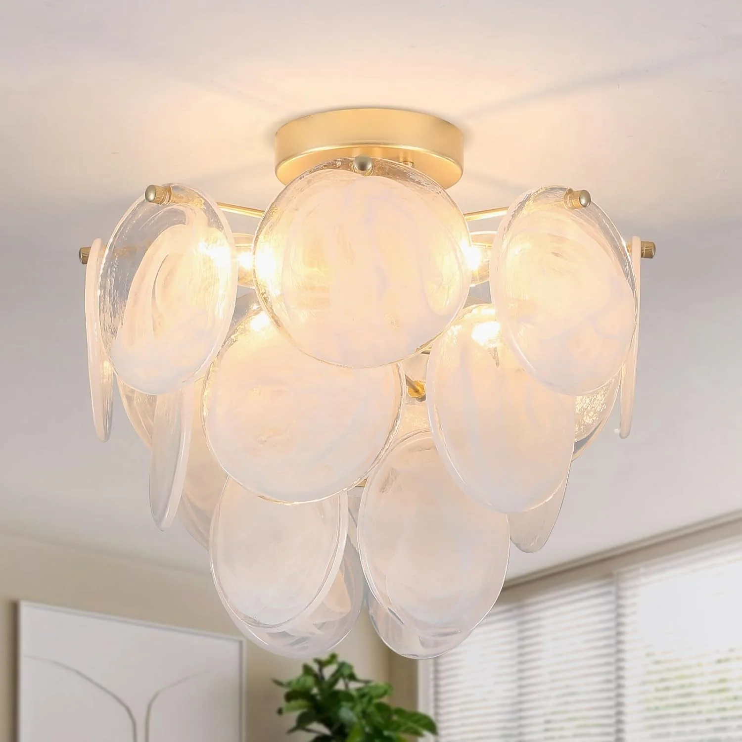Fine Golden Glass 4-Light Flush Mount Ceiling Chandelier Refined