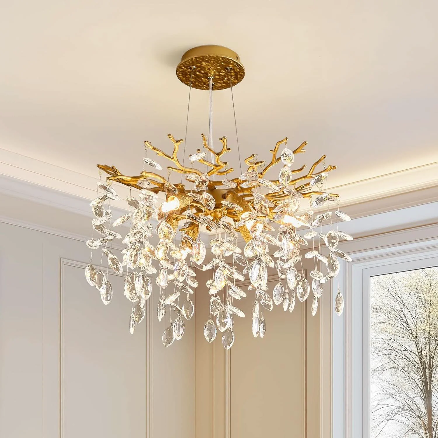 Original Design Gold Crystal Chandelier Elegant 18 Inch Ceiling Light Pure