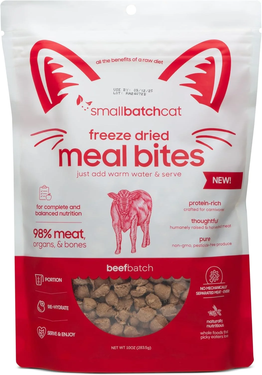 High-Grade smallbatch Pets ze Dried Cat Treats Raw Dry Cat Food Bites Beef Recipe High Protein Food Topper or Training Treats for Cats Humanely Sourced Meat Made in The USA Non GMO 10 oz Bag Dependable