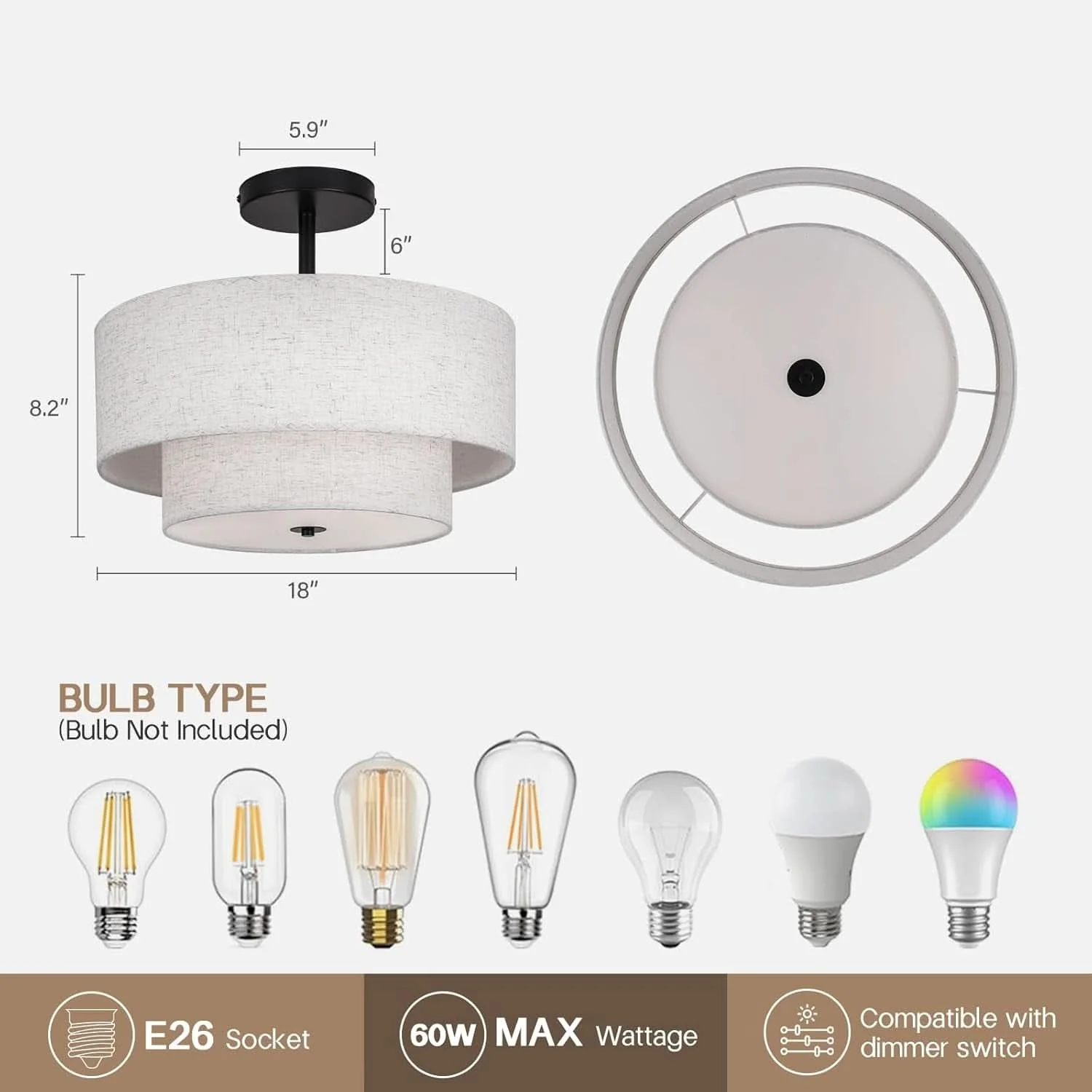 Relaxed 18 Inch Industrial Grade Drum Semi Flush Ceiling Light Enhanced