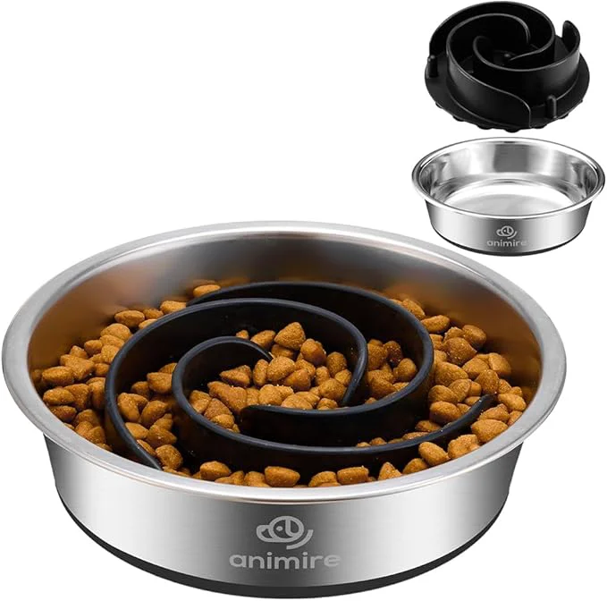 Trusted 2-in-1 Metal Dog Bowl with Slow Feeder Insert Stainless Steel Dog Bowls Food Grade 304 Water Food Bowl with Anti-Slip Silicone Base for Small Medium Large DogsAbout ThisOverview Easy-to-Use