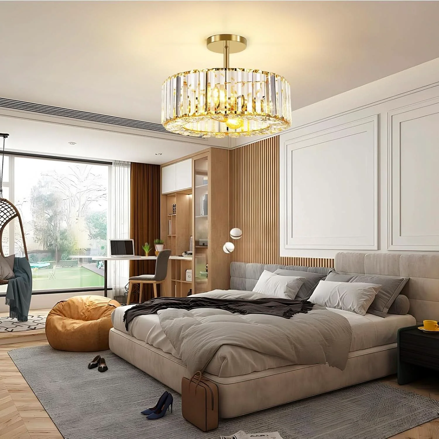 Proven Gold Crystal Ceiling Light 14 Inch Contemporary Style Classic