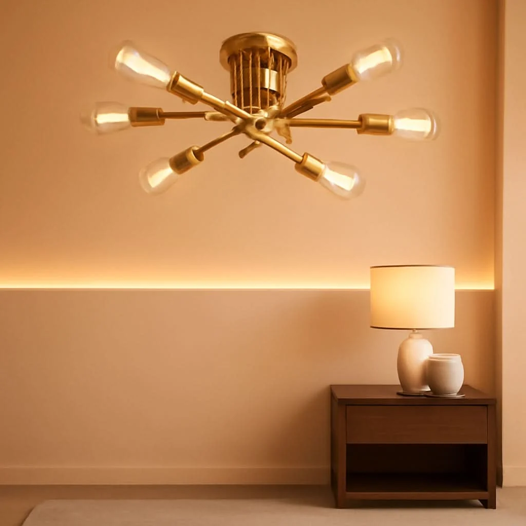 Top-Quality Gold Sputnik Chandelier Semi Flush Mount Ceiling Light Functional