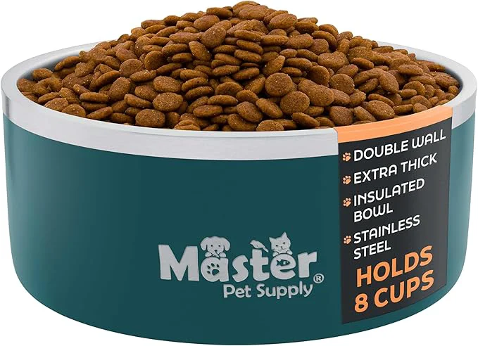Excellent Master Pet Supply Stainless Steel Dog Bowls – 64 oz Heavy Duty – Emerald Sea Double Wall Extra-Thick Insulated Non-Slip Pet Water Bowl for Dogs Cats Pets Anti Rust Metal Dish Washer SafeAbout ThisOverview Durable