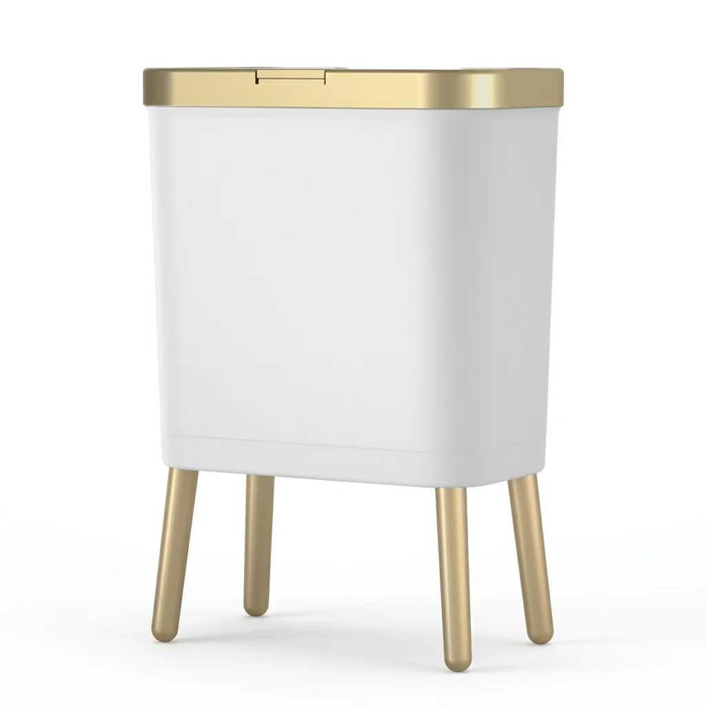 Solid Slim 15 L Kitchen Bin with Gold-Effect Legs Flip Lid Enhanced