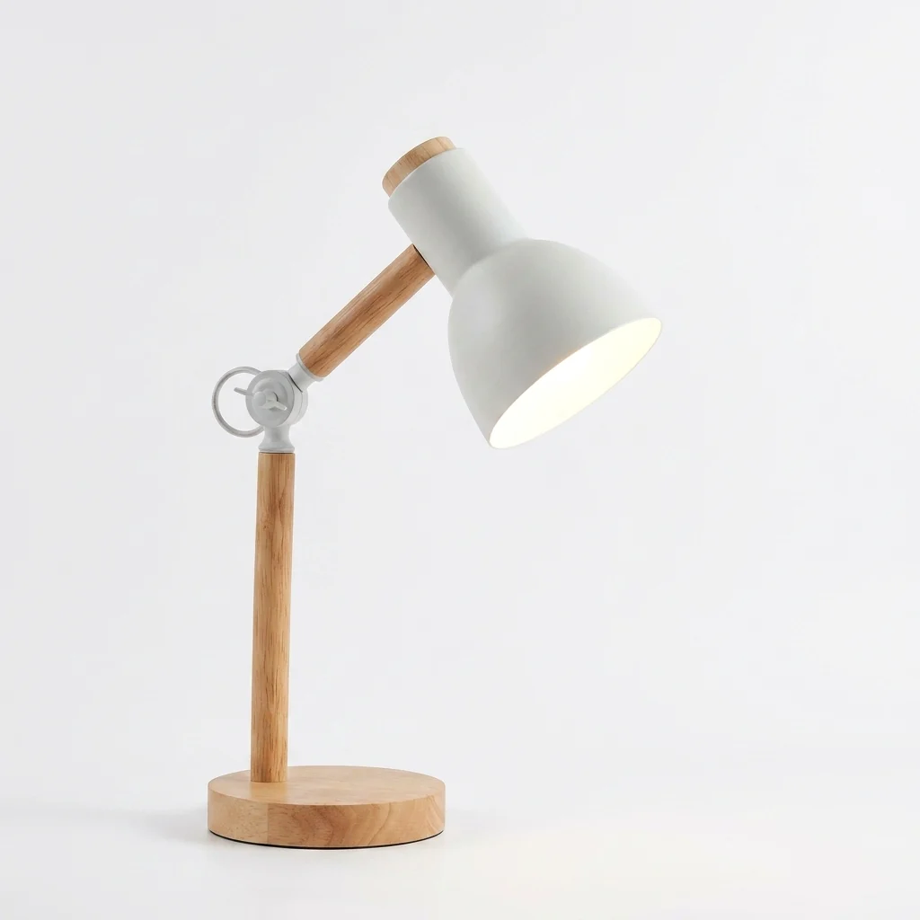 Unique Wooden Desk Lamp with Adjustable Arm Warm Task Light Fine