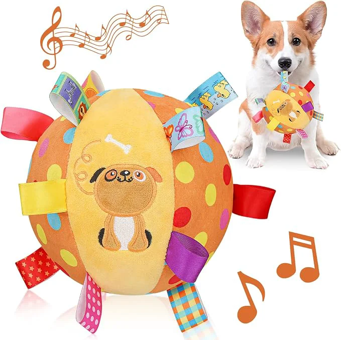 Sustainable Dog Squeaky Plush Toy with Straps 6-Inch Soft Stuffed Ball with Cotton Elite