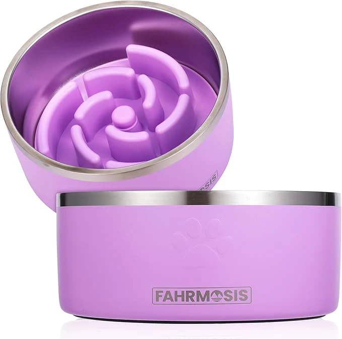 Contemporary 64 OZ Dog Bowl with Slow Feeder Insert Stainless Steel Pet Water Bowl for Medium Large Breed Non Slip Rubber Base Plastic Puzzle Feeder – LavenderAbout ThisOverview Effective
