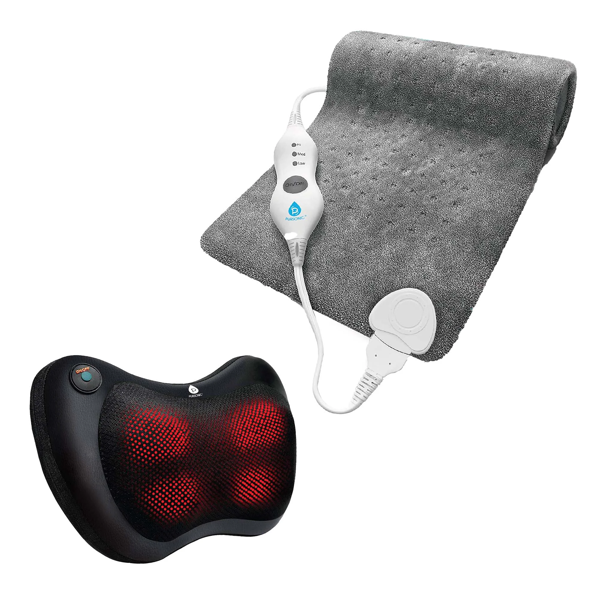 Elegant Pursonic Shiatsu Massager Heating Pad Therapy Set Certified