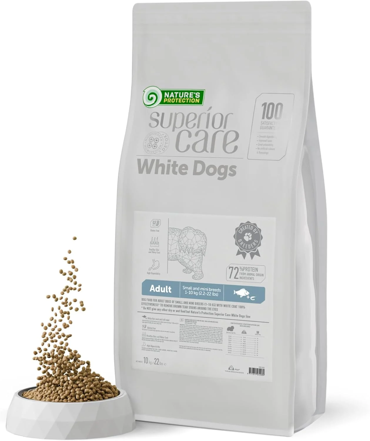 Convenient Nature’s Protection Superior Care White Dogs Grain- Dry Dog Food – High Protein Tear Stain Dog Food for Small Mini Breeds Light Coated Adult Dogs Fresh Pet Meal White Fish 22 lb