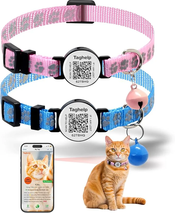 Contemporary 2 Pack QR Code Cat Collar with Instant Lost Pet Recovery System Scan Genuine