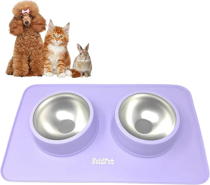 Minimalist BoldPet® Dog Food and Water Bowl Set – Food Grade Non-Slip Design Silicone Mat – Includes 2 Removable Stainless Steel Dog Bowls for Small Dogs – Puppy Bowls Set – Pet Bowls for Dogs and CatsAbout ThisOverview Consistent