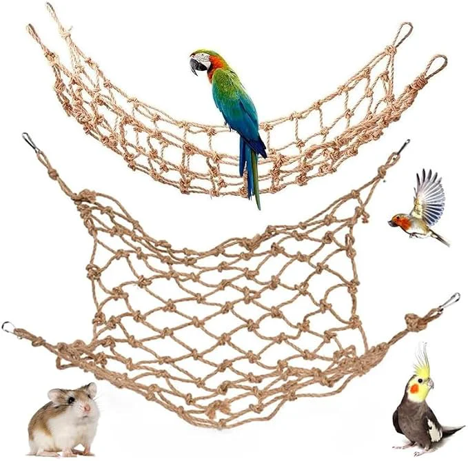 Original Design 2 Packs Natural Bird Rope Net Parrot Swing Hammock Durable
