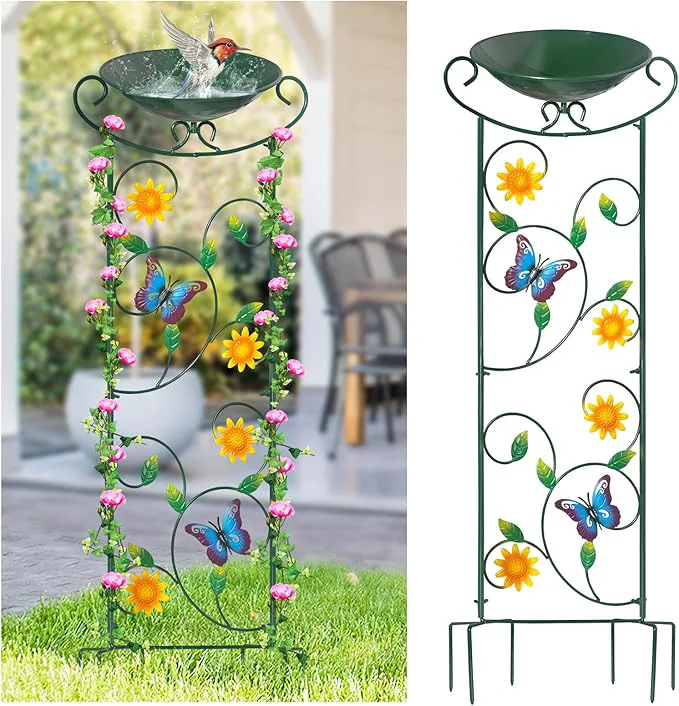 Proven HONGLAND Metal Bird Bath with Trellis Decorative Bird Feeder Station with Eco-Friendly