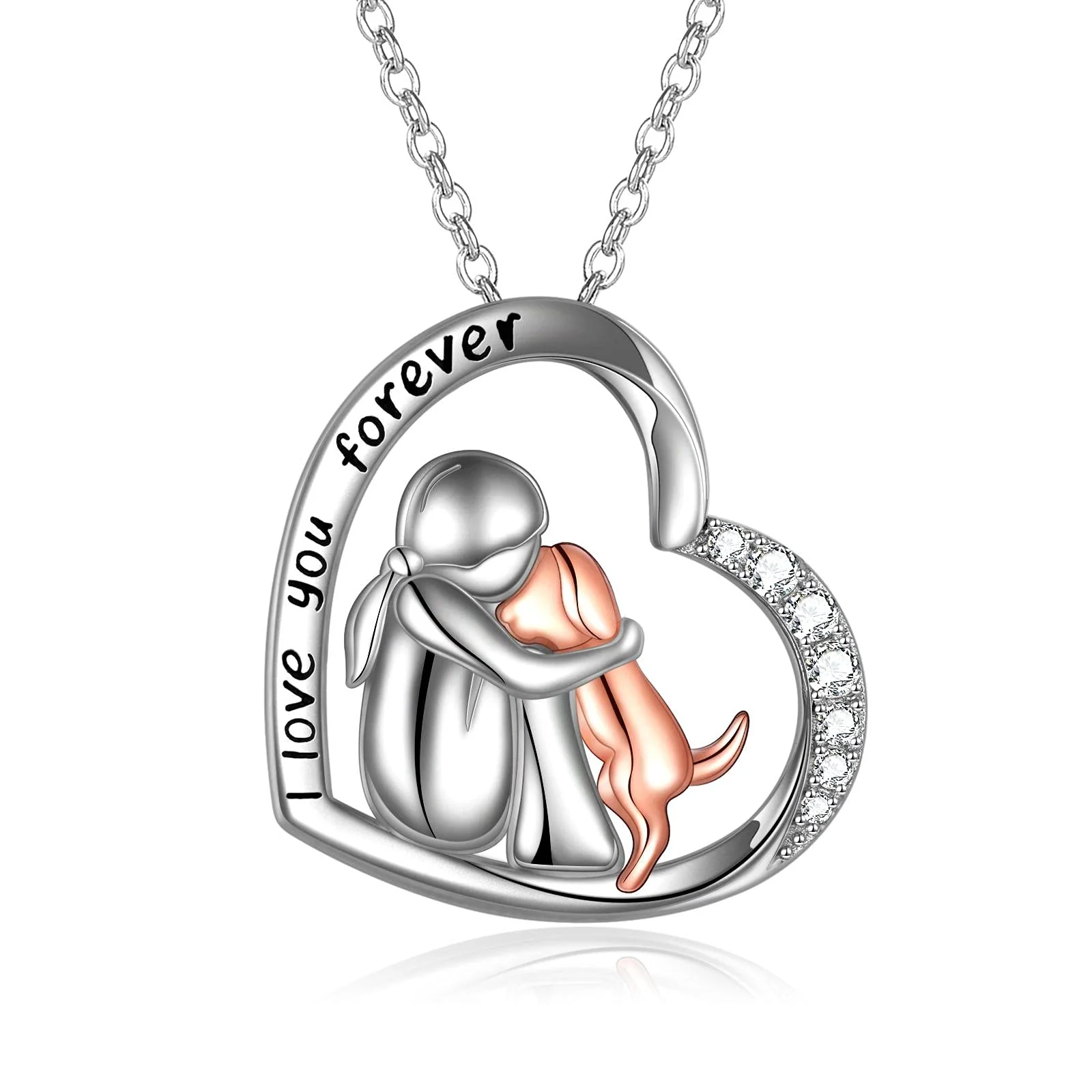 Selected YFN Sterling Silver Keepsake Dog Pendant Necklace – I Love You Rose Exclusive
