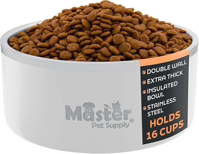 Effective Master Pet Supply Stainless Steel Dog Bowls – 128 oz Heavy Duty – Bone White Double Wall Extra-Thick Insulated Non-Slip Pet Water Bowl for Dogs Cats Pets Anti Rust Metal Dish Washer SafeAbout ThisOverview Organic