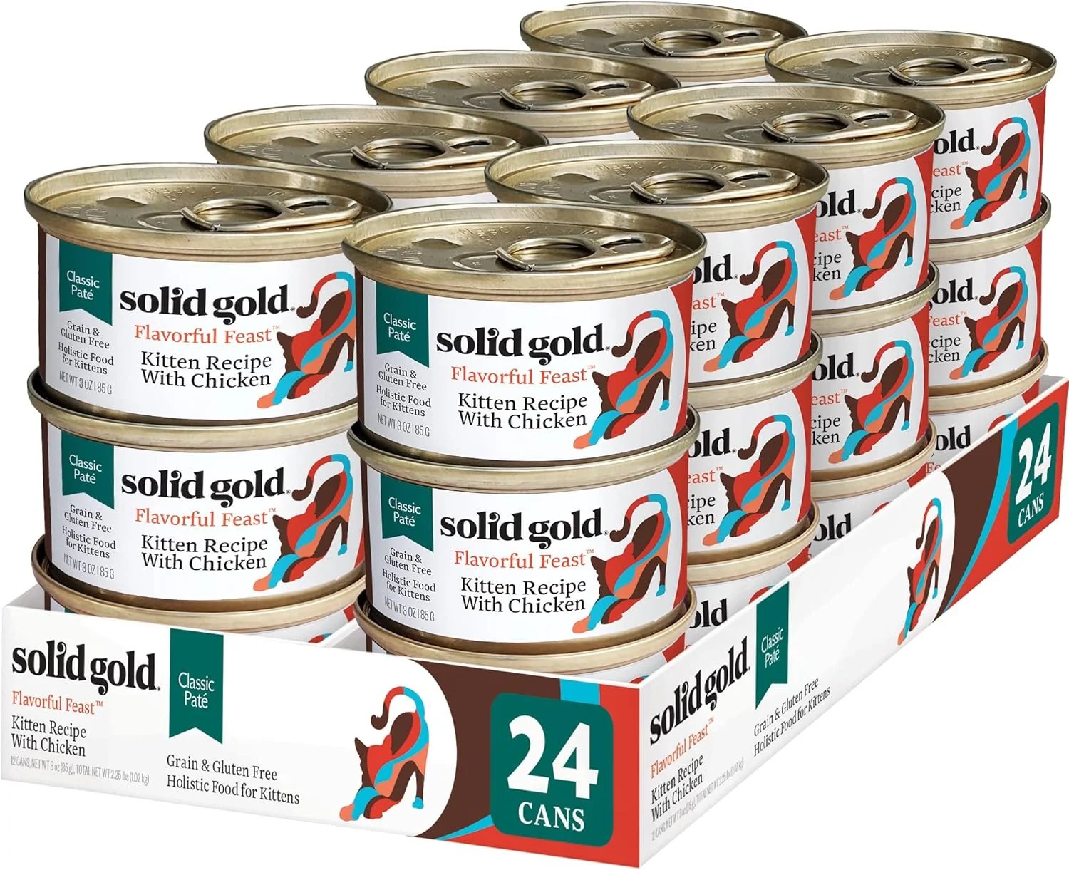 Classic Solid Gold Wet Cat Food Pate for Kittens – Healthy Canned Cat Food Pate w Chicken Superfoods Omega Fatty Acids Vitamins – Grain Gluten Can Meals for Kittens – 24ct 3oz Can Original