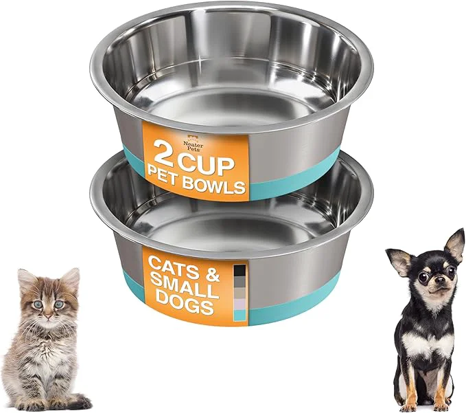 Selected Neater Pet Brands Stainless Steel Dog Bowls with Non-Slip Rubber Bottom – 2 Cup 16 oz Teal – Set of 2 Heavy Duty Metal Dog Bowls Dishwasher Safe Food or Water Bowl I for Small Dogs CatsAbout ThisOverview Secure