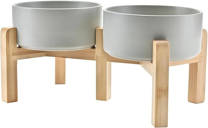 Efficient SPUNKYJUNKY d Dog Bowls Ceramic 6.1” Dogs and Cat Food Water Bowls Raised with Non-Slip Bamboo Stand for Medium Sized Breed Microwave Dishwasher Safe – 28.7 OZ GreyAbout ThisOverview Excellent