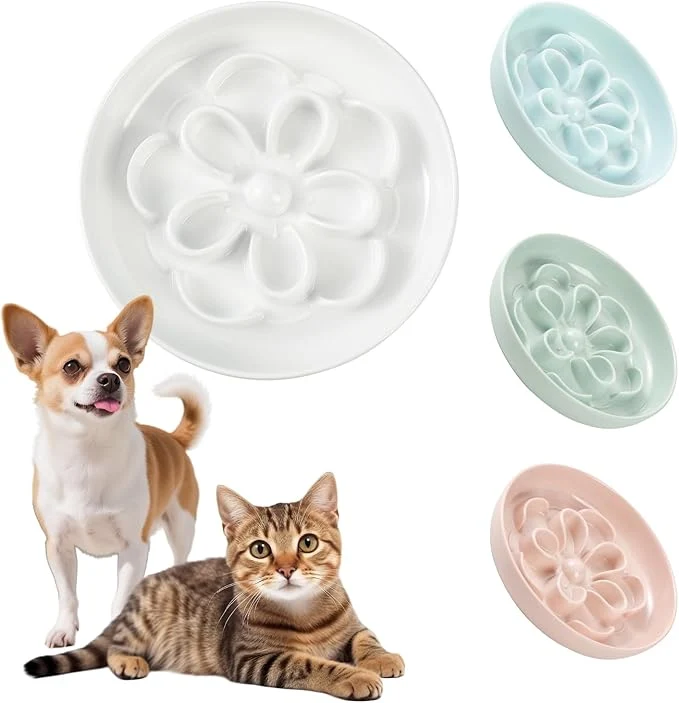 Pure Melamine Cat Slow Feeder Bowl – Floral Maze Cat Food Dish – Flat Plate for Dry Wet Food – Cute Kitten Bowl – Dishwasher Safe – 6.3” W x 1” H – 5.5 oz 160g – WhiteAbout ThisOverview Stylish