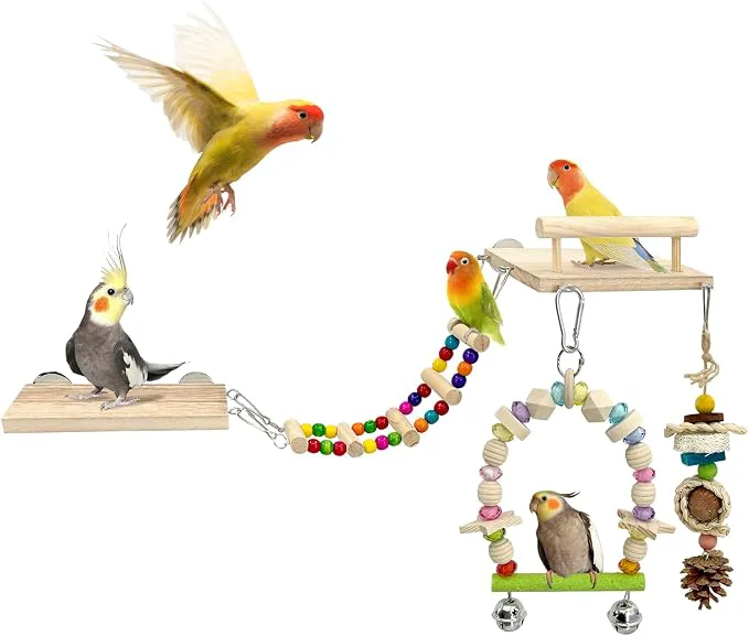 High-Performance 5-in-1 Parakeet Toys Set Detachable Bird Playground Soft