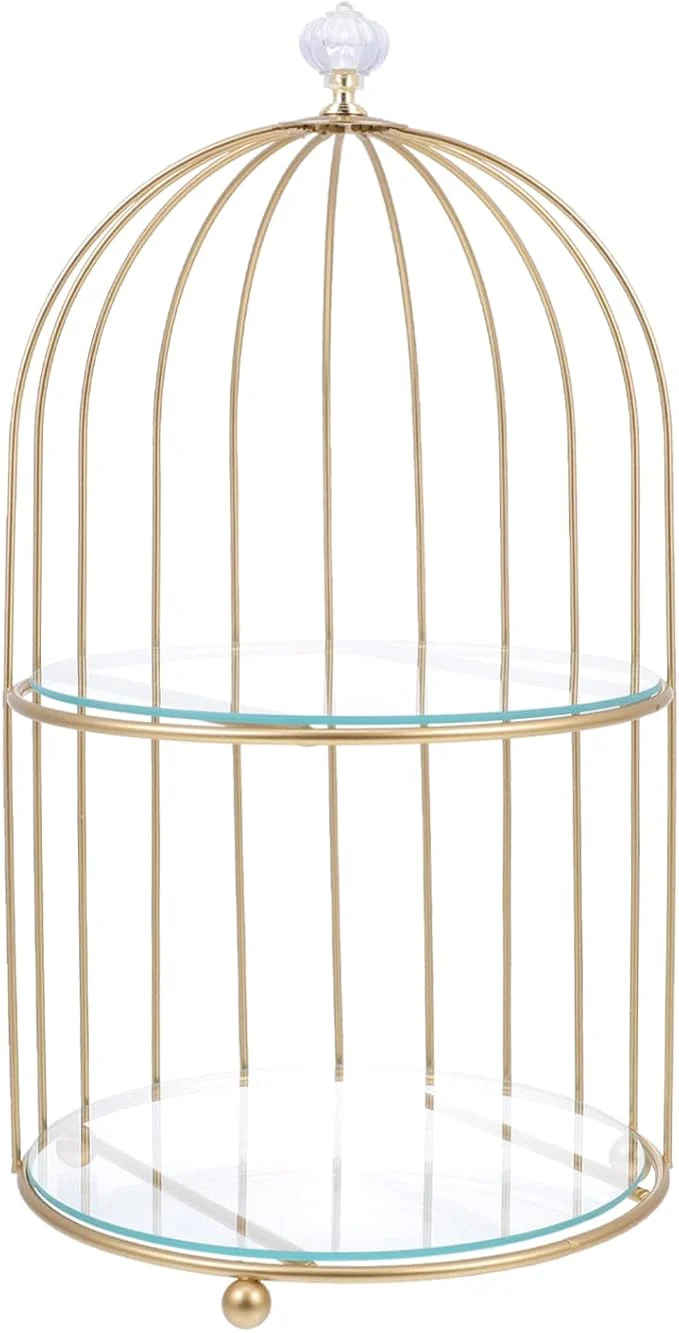 Practical DOITOOL Gold Metal Cupcake Stand Bird Cage Dessert Stand 2 Tier Dessert Luxury