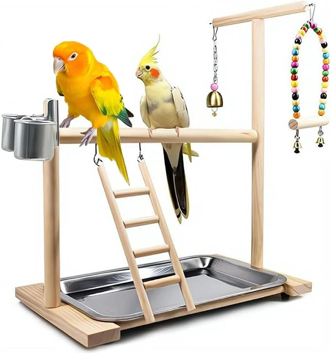 Functional Bird Playground Parrot Playstand Stand Fun Straw Bell Toys Ladder Hanging Expertly Made