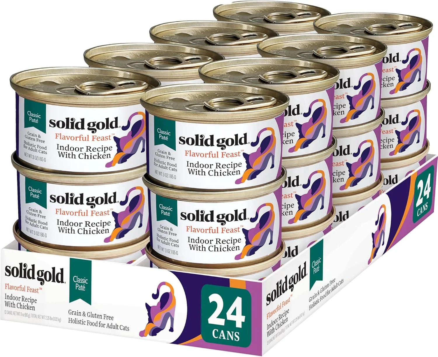 Carefully Designed Solid Gold Wet Cat Food Pate for Indoor Cats – Healthy Canned Cat Food Pate w Chicken Omega Fatty Acids Vitamins Minerals – Grain Gluten Can Meals for Cats Kittens – 24ct 3oz Consistent