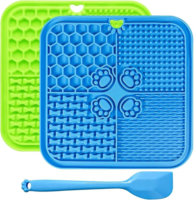 Sustainable Dog Lick Mat with Suction Cups Lick Mat for Dogs Pet Food Mats and Slow Feeder Cat Bowl for Dog Anxiety Relief Pet Enrichment Toys for Bathing Station and Cat Grooming 2 Pack Blue Green About ThisOverview Reusable