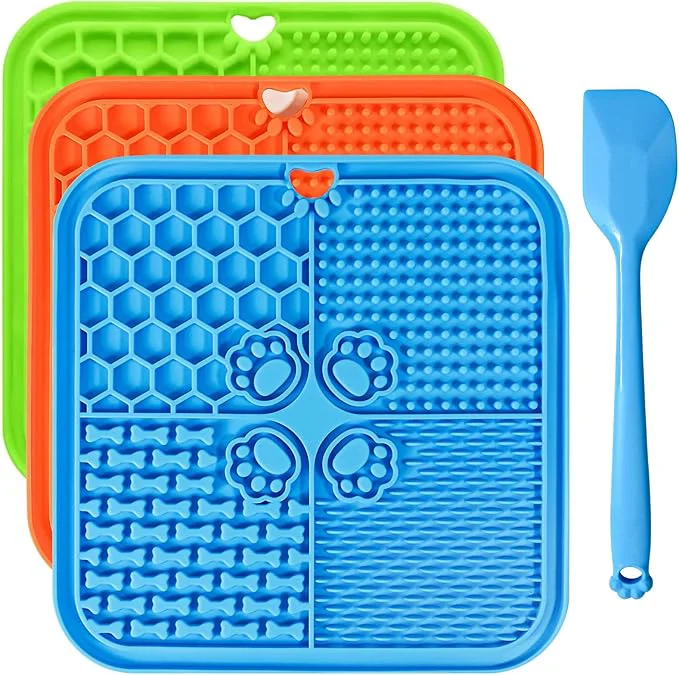Original Lick Mat for Dogs Dog Lick Mat with Suction Cups Dog Food Mats and Slow Feeder Cat Bowl for Dogs Anxiety Relief Cats Enrichment Toys for Pet Bathing Station and Cat Grooming3Pack Blue Orange Green About ThisOverview Sustainable