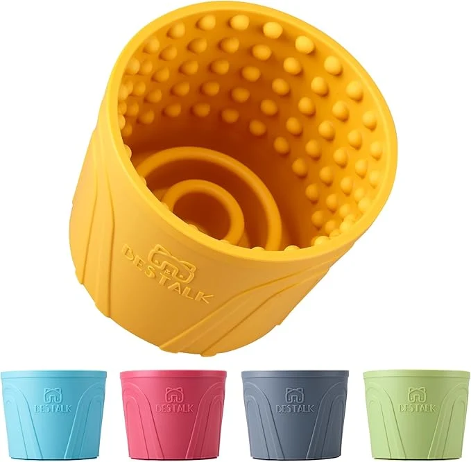 Selected Anxiety Relief Slow Feeder Dog Lick Mat Treat Dispenser Non-Slip Licking Bowl – Dog Enrichment Toys for Small Medium Large Breeds BPA Silicone Yellow M-L About ThisOverview Clean