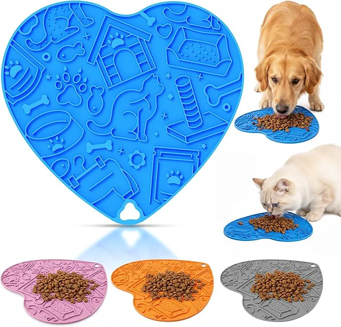 Superior Silicone Slow Feeder Dog Cat Bowl with Suction Cups – Non-Slip Fun Pattern for Dogs and Cats Interactive Pet Enrichment Bowl Treat Eating Feeder Heart-Shaped Mat Compatible Blue About ThisOverview Recyclable