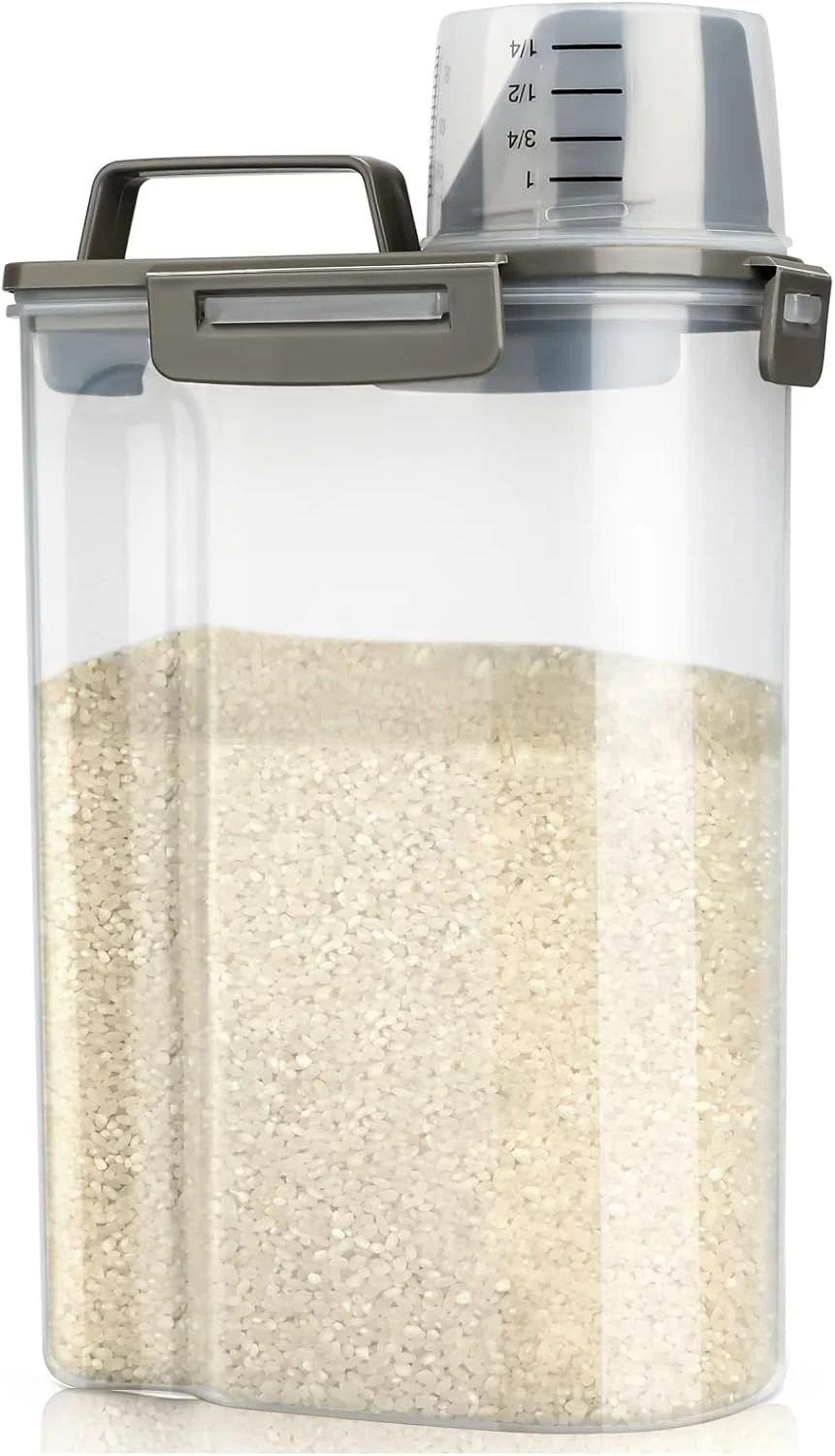 Proven Rice Airtight Storage Container 3 to 5Lbs Ce Dry Food Flour Bin Pet Dog Cat Food Dispenser with Measuring Cup BPA Clear Plastic Kitchen and Pantry Organization Bin for Sugar Premium