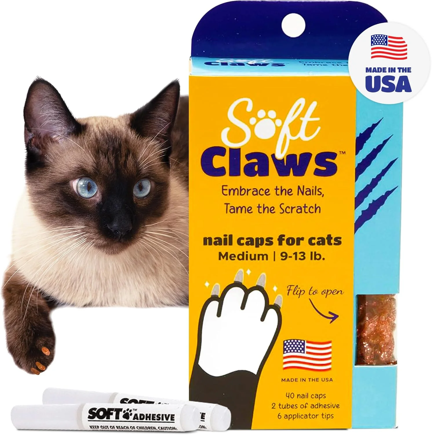 Eco-Friendly Soft Claws Cat Nail Caps for Medium Cats – 40 Caps Pink Sparkle – Made in USA – Veterinarian-Developed Protects Furniture Skin – Easy to Apply Long-Lasting Anti-Scratch Soft Cat Claw Covers Flexible