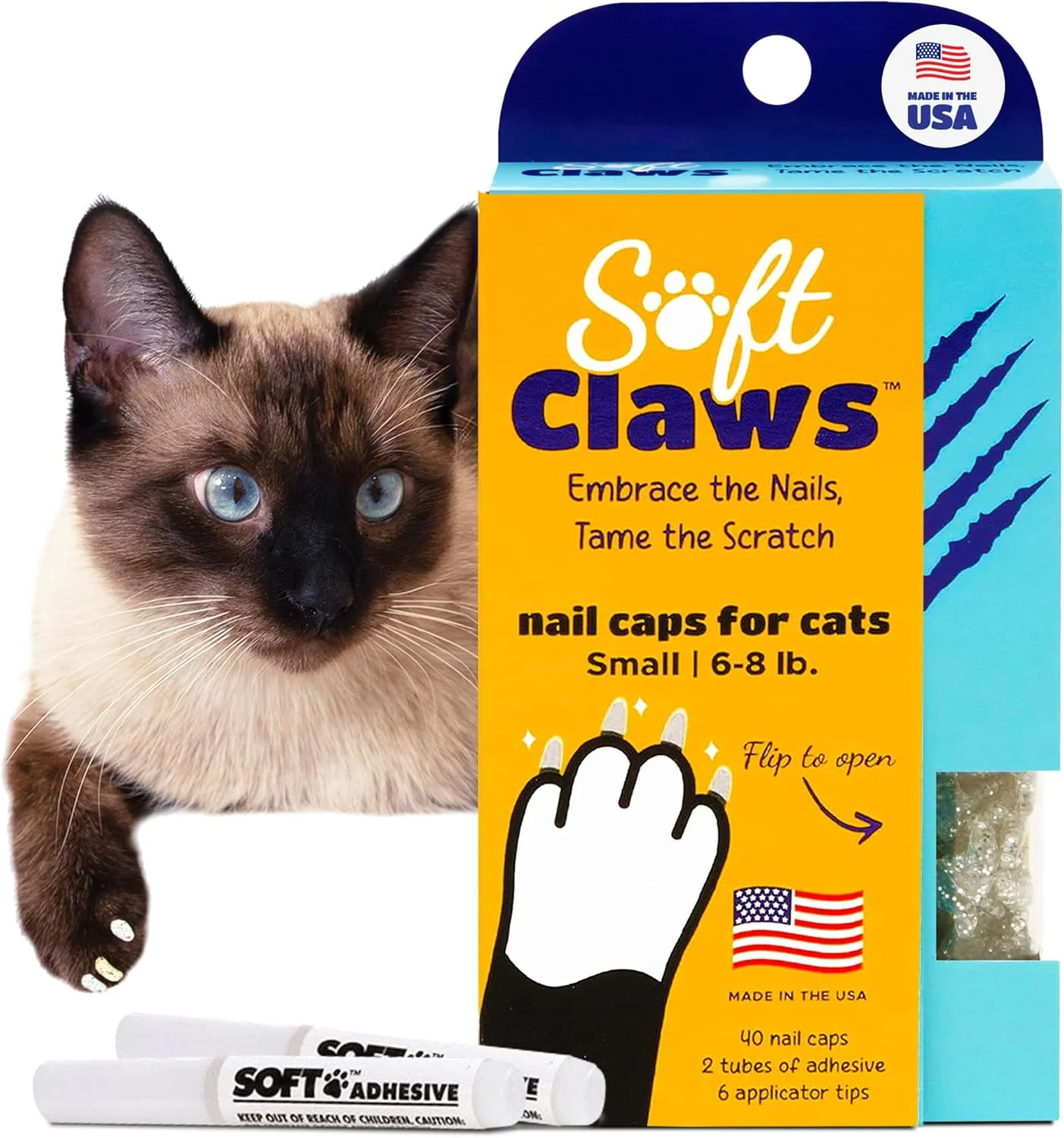 Healthy Soft Claws Cat Nail Caps for Small Cats– 40 Caps Silver Sparkle -Made in USA-Veterinarian-Developed Non-Toxic Protects Furniture Skin-Easy to Apply Long-Lasting Anti-Scratch Soft Cat Claw Covers Smooth
