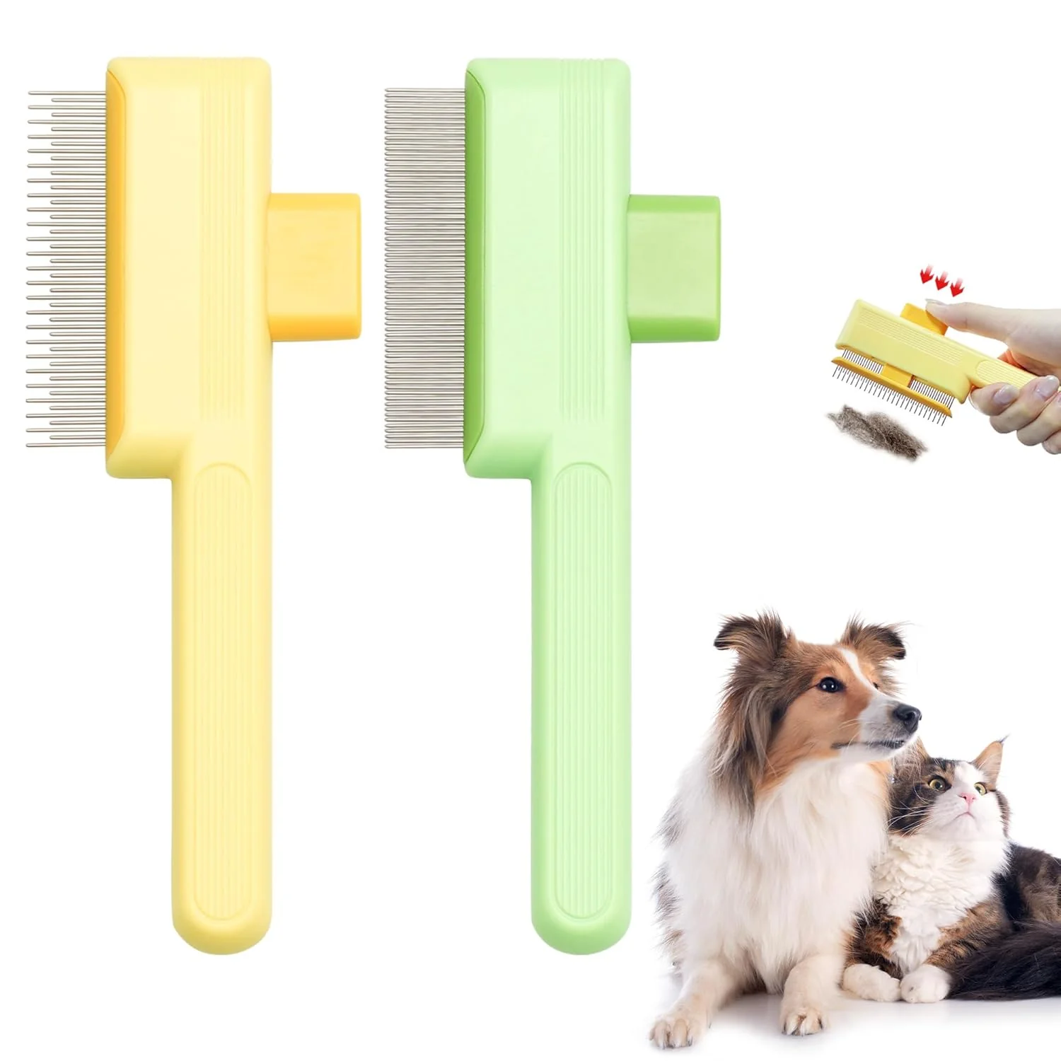 Elite Flea Comb for Cats Dogs Brush for Shedding Self Cleaning Pet Comb Lice Comb with Long Short Stainless Steel Teeth Pet Hair Removal Tool 2025 Top-Quality