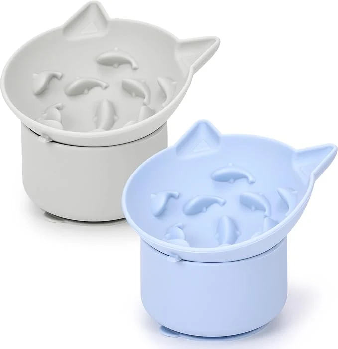 Verified 2 Pack Silicone Cat Slow Feeder d Slow Feeder Cat Bowl for Dry and Wet Food Tilted Design with Non Slip Base Adjustable Angle for Pet Gray and Blue About ThisOverview Professional