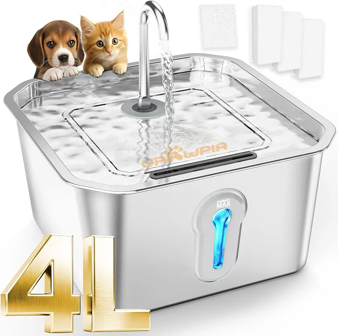 Classic 4L Large Capacity Cat Water Fountain Stainless Steel Specialty