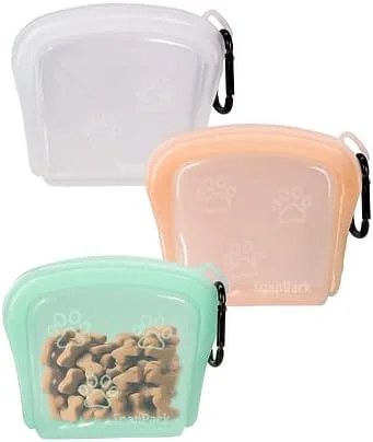 Environmentally Friendly MODERN-X SnapPack Dog Treat Bag 3-Pack Reusable Silicone Bags Dog Treat Pouches for Cats Dish Washer Safe Leakproof Microwave zer Safe BPA- Plastic Silicone Multi-Color Trio Fine