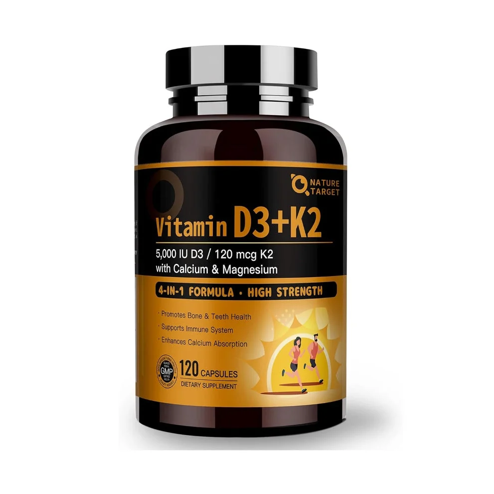 Premium Vitamin D3 5000IU K2 120mcg MK-7 with Calcium Magnesium Vcaps 120ct Flexible