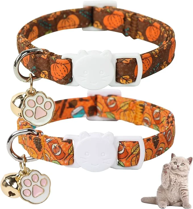 Breathable Unique Style Paws Pumpkin Kitten Collar 2 Pack Halloween Cat Collar Professional
