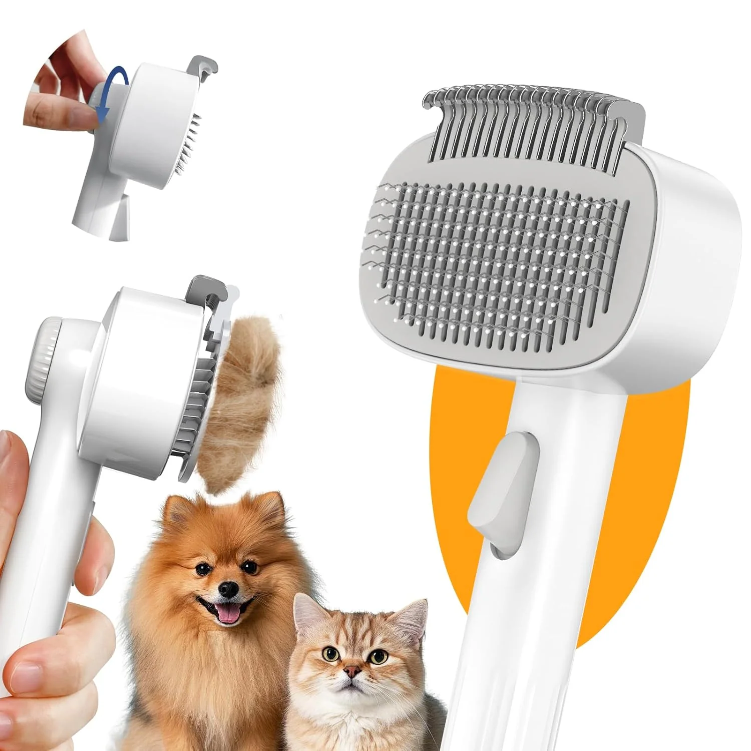 Innovative Self Cleaning Slicker Brush 2-in-1 Cat Brush for Shedding Skin Friendly Grooming Tool for Long Medium-Long Hair Pets Adjustable Bristle Length with Dematting Comb for Cats Dogs Safe