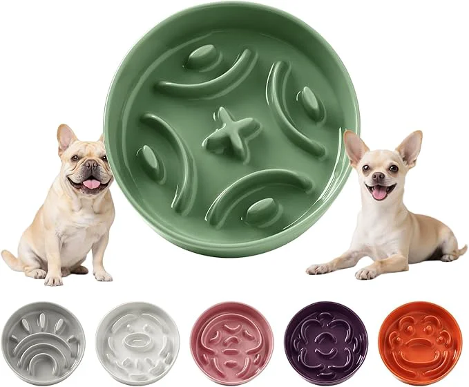 Durable Ceramic Slow Feeder Dog Bowl – Feeding Dish for Fast Eaters – Maze Dog Bowl to Slow Down Eating – I Food Control Dish for Small Breeds – 0.8 Cups 80g – 6.3 Inch – GreenAbout ThisOverview Unique