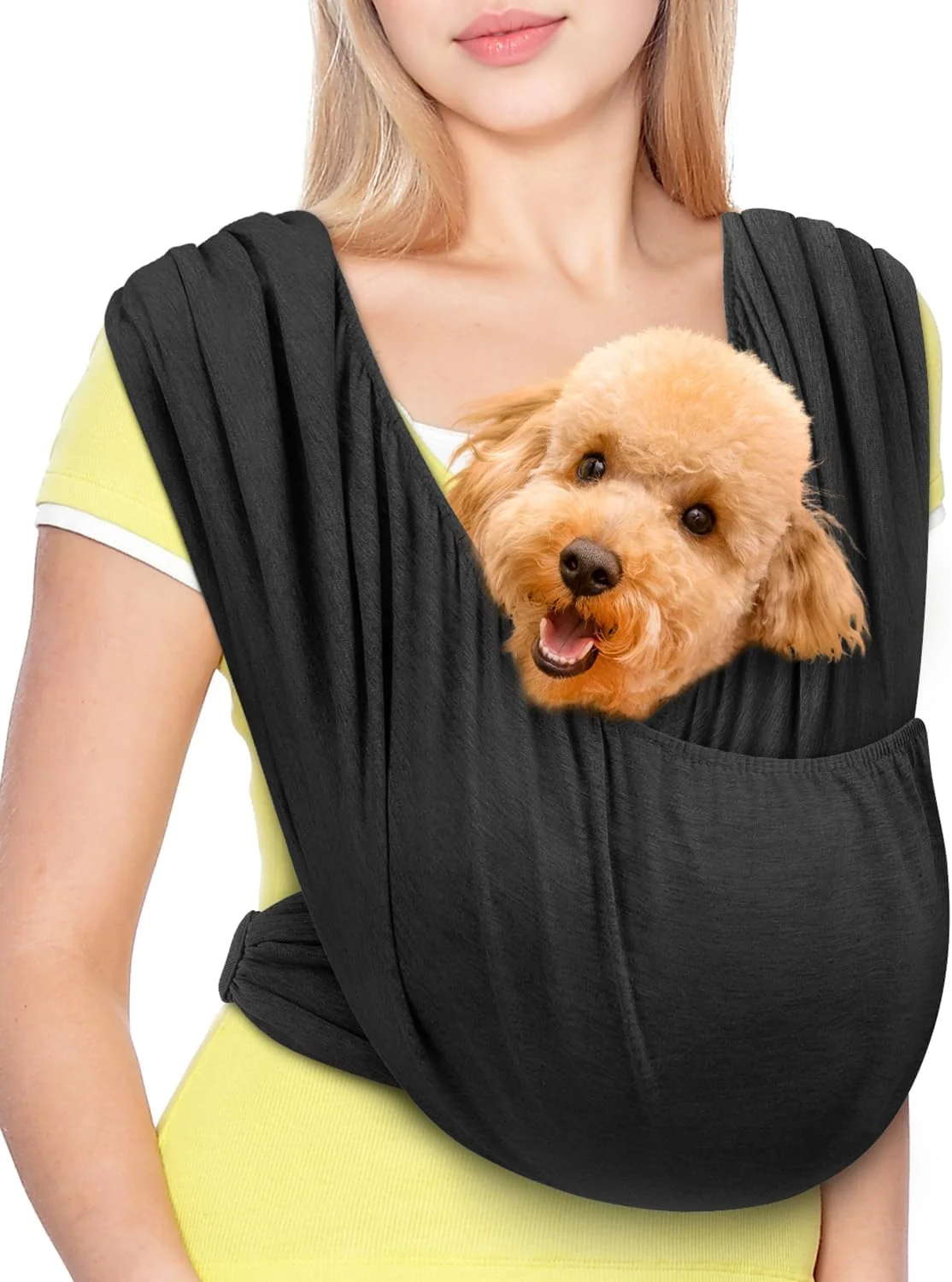 Classic Dog Sling Swaddle Carrier Small Dog Cat Front Facing Carrier for Chest Hands Puppy Carrying Sling Hold for Small Pet up to 13lbs Adjustable Size Reducing Back Stress Black Prestigious