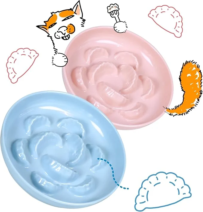 Secure 2 Pcs Cat Slow Feeder Bowl for Dry Wet Food – Unbreakable Melamine Cat Food Plates for Slow Eating – Cute Kitten Bowl – Whisker Friendly Dishwasher Safe Non Slip Design Blue Pink About ThisOverview Eco-Friendly