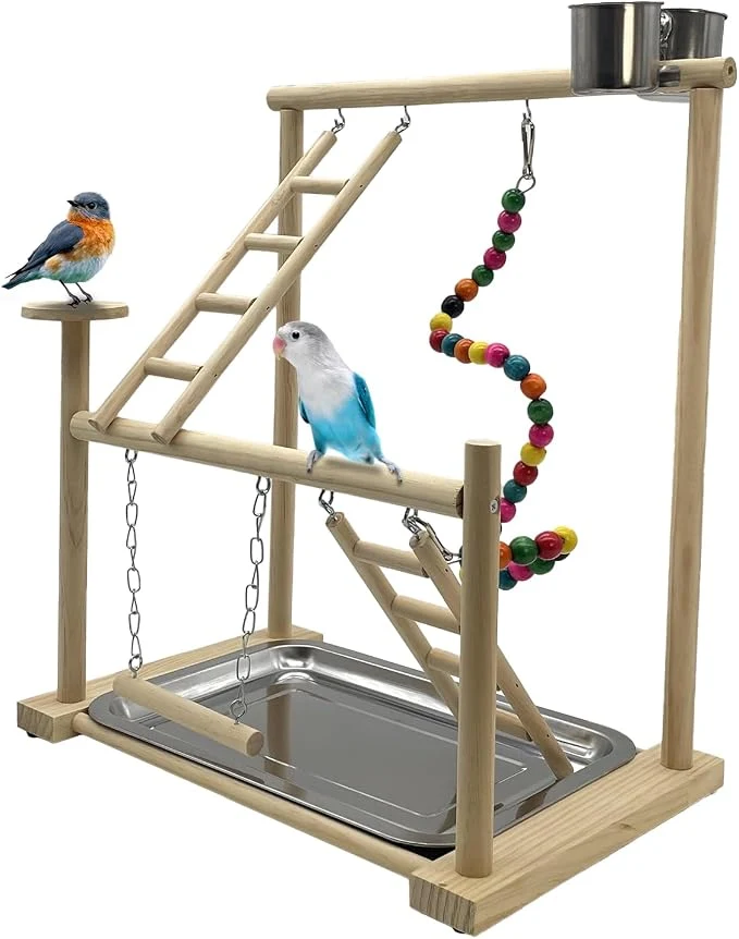 Efficient Parrots Playground Bird Play Gym Wood Perch Stand Colours Revolving Climb Modern
