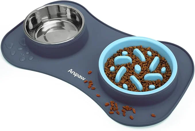 Detailed Slow Feeder Dog Bowls 3 in 1 Stainless Steel Dog Food and Water Bowls with Non-Spill and Non-Skid Silicone Mat to Slow Down Eating for Large Medium Small Breed Size Dogs and Cats Light Grey About ThisOverview Organic