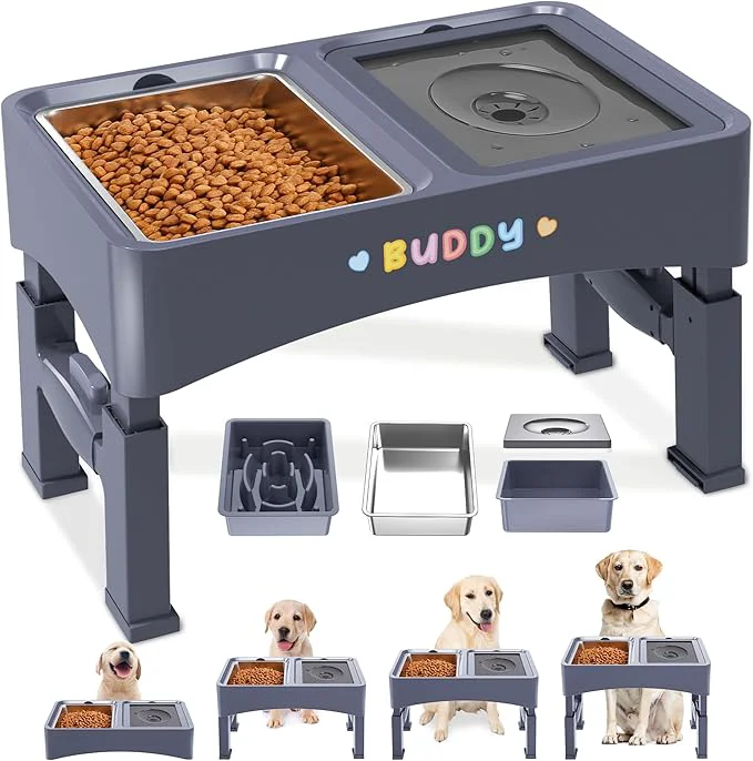 Reliable Decflow 3-in-1 d Dog Bowls 4 Height Adjustable Raised Dog Bowl with Stainless Steel Food Bowl Slow Feeder No Spill Water Bowls for Medium Large DogsAbout ThisOverview Trusted