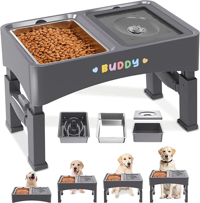 Elegant Decflow 3-in-1 d Dog Bowls 4 Height Adjustable Raised Dog Bowls with Stainless Steel Dog Food Bowls Slow Feeder No Spill Water Bowl DIY Stickers Foldable Pet Bowl for Medium Large DogsAbout ThisOverview Powerful